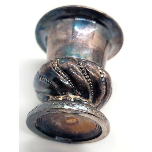 Vintage Ronson Styled Weighted Silver-Plated Crown Swirl Beaded Cigarette Cup - Picture 6 of 11